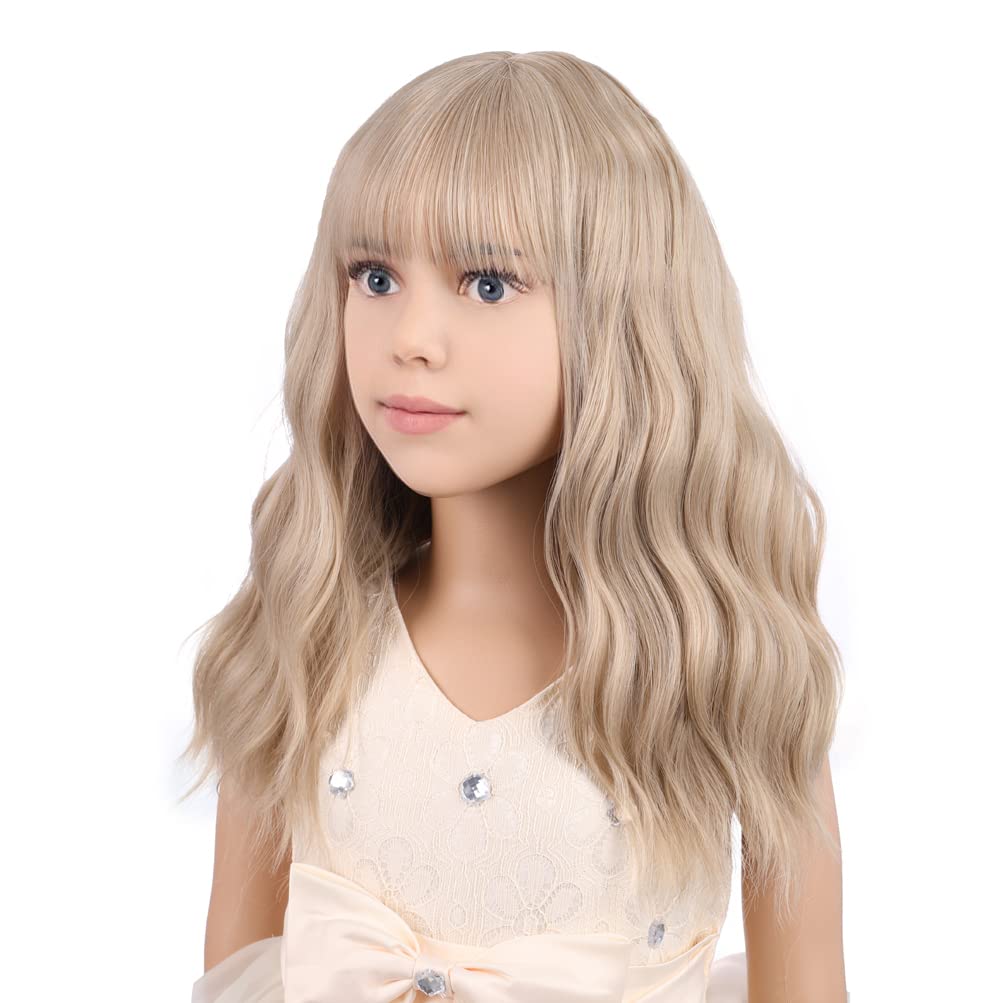 PATTNIUM Blonde Wig Short for Kids — Flaxen Blonde, Wavy with Bangs, Synthetic Costume