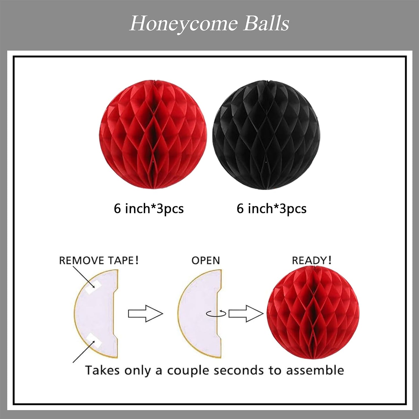 PATYDECRO Black and Red Birthday Decorations – Happy Birthday Banner, Star Swirl Streamers & Honeycomb Balls | Party Supplies