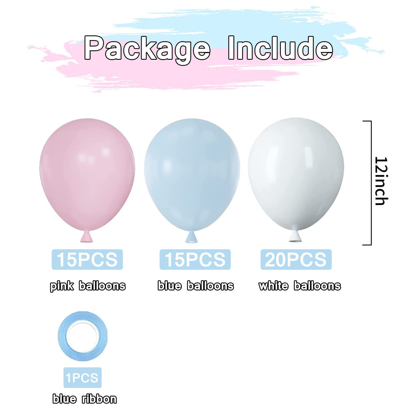 PATYDECRO Pink & Blue Latex Balloons – 50 Pack, 12in, 33ft Ribbon