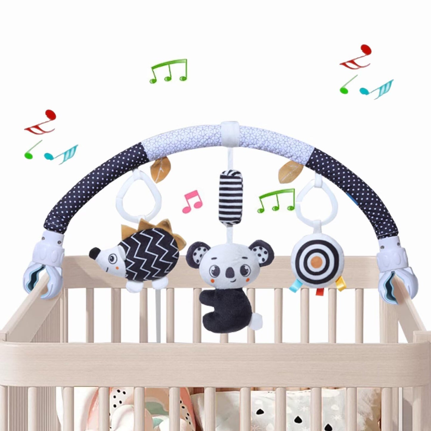 Pau1Hamilton Baby Stroller Arch Toys & Car Seat Toys – Koala Wind Chime, Detachable Hedgehog Squeaker