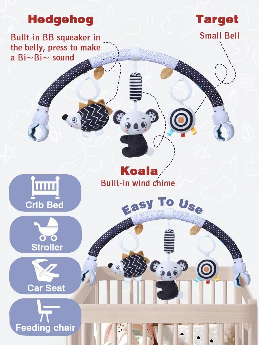 Pau1Hamilton Baby Stroller Arch Toys & Car Seat Toys – Koala Wind Chime, Detachable Hedgehog Squeaker