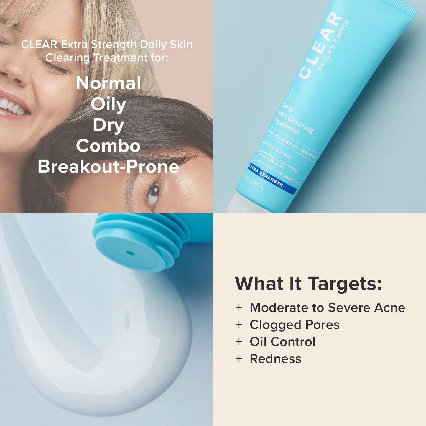 Paula's Choice CLEAR Daily Skin Clearing Treatment with Benzoyl Peroxide – Fragrance-Free, 2.25 fl oz