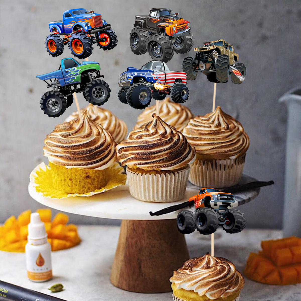 PAVATUTAT 24 Pcs Monster Truck Cupcake Toppers – Truck Car Theme Party Decorations