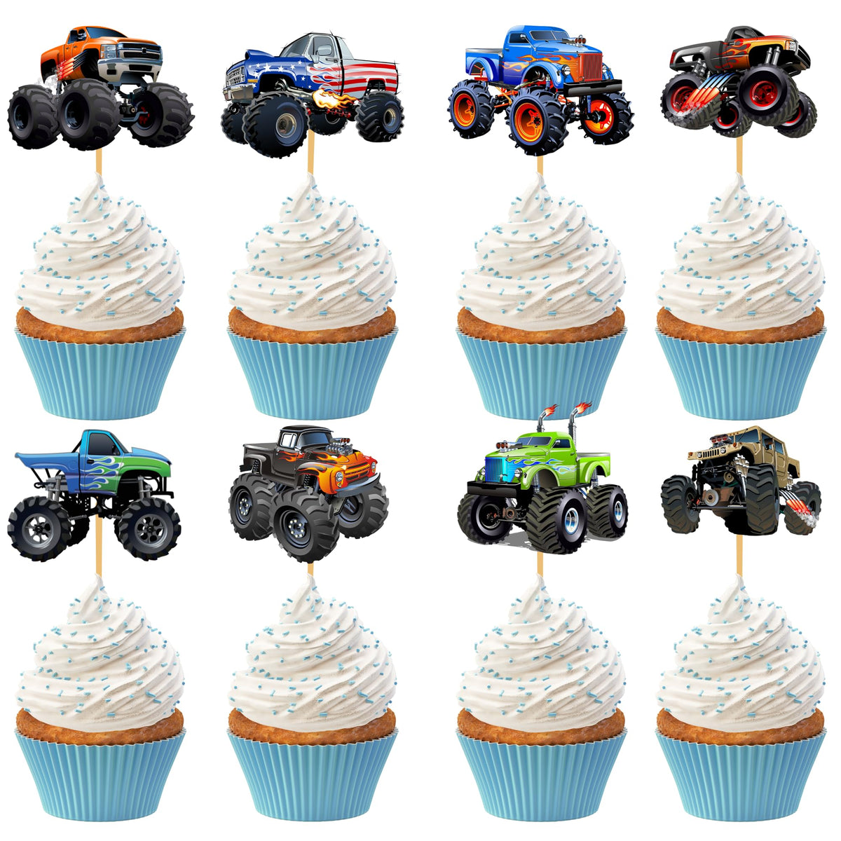 PAVATUTAT 24 Pcs Monster Truck Cupcake Toppers – Truck Car Theme Party Decorations