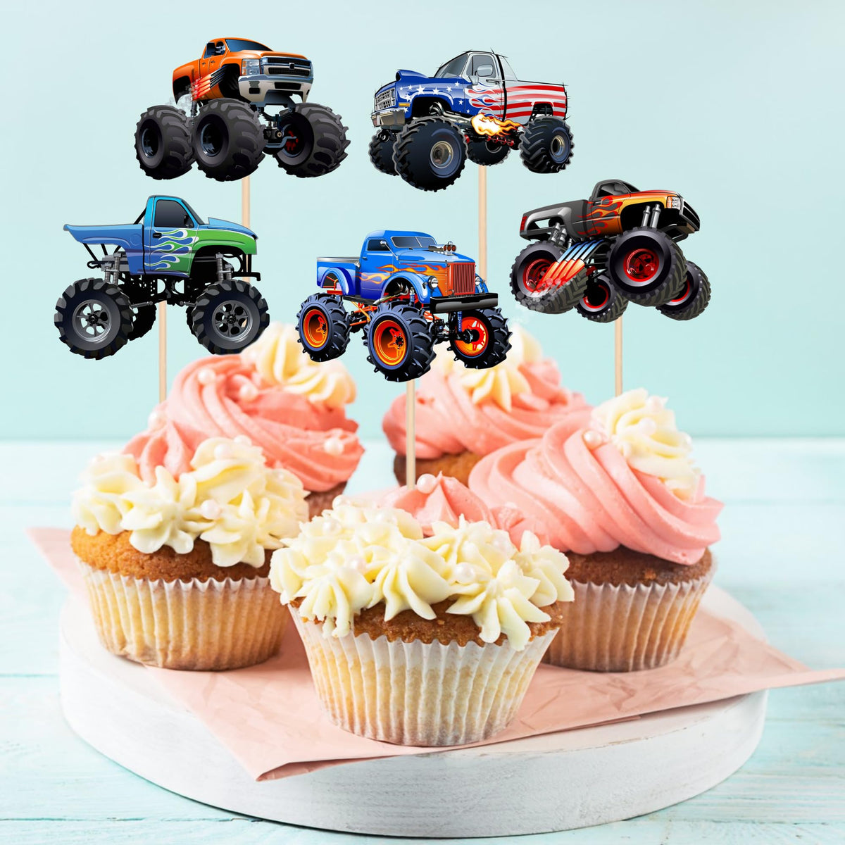 PAVATUTAT 24 Pcs Monster Truck Cupcake Toppers – Truck Car Theme Party Decorations