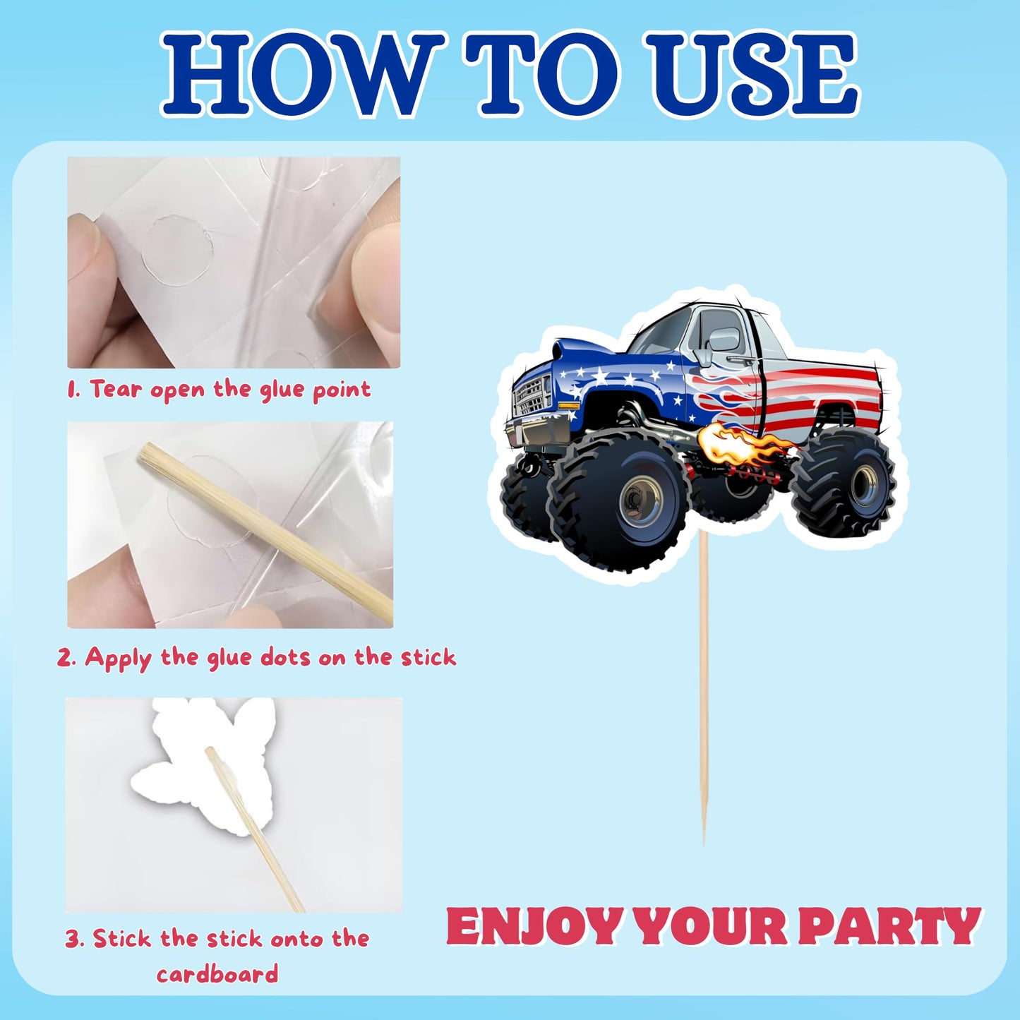 PAVATUTAT 24 Pcs Monster Truck Cupcake Toppers – Truck Car Theme Party Decorations