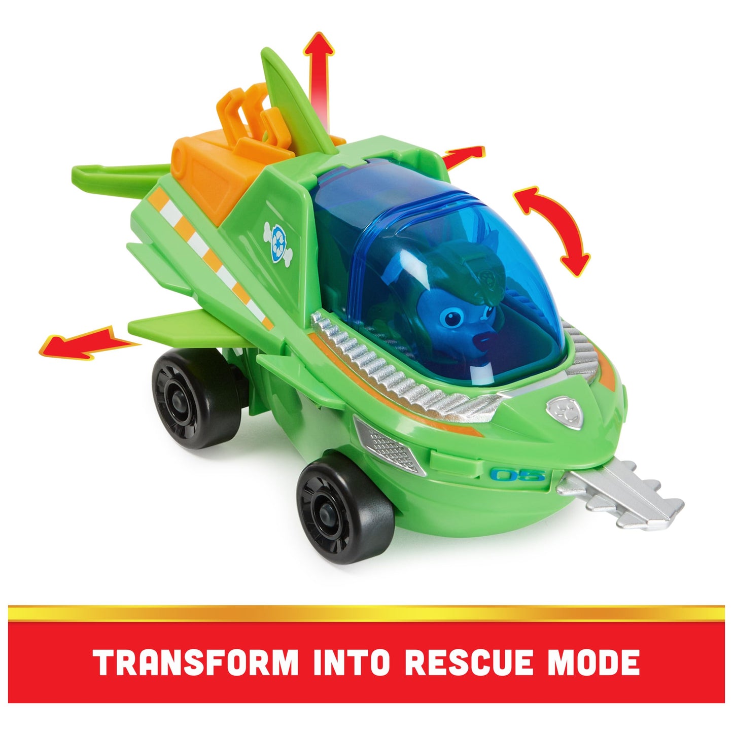 Paw Patrol Aqua Pups Rocky Transforming Sawfish Vehicle with Collectible Figure – Kids’ Rescue Toy