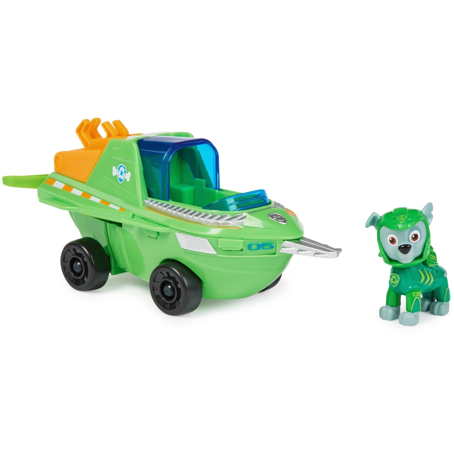 Paw Patrol Aqua Pups Rocky Transforming Sawfish Vehicle with Collectible Figure – Kids’ Rescue Toy