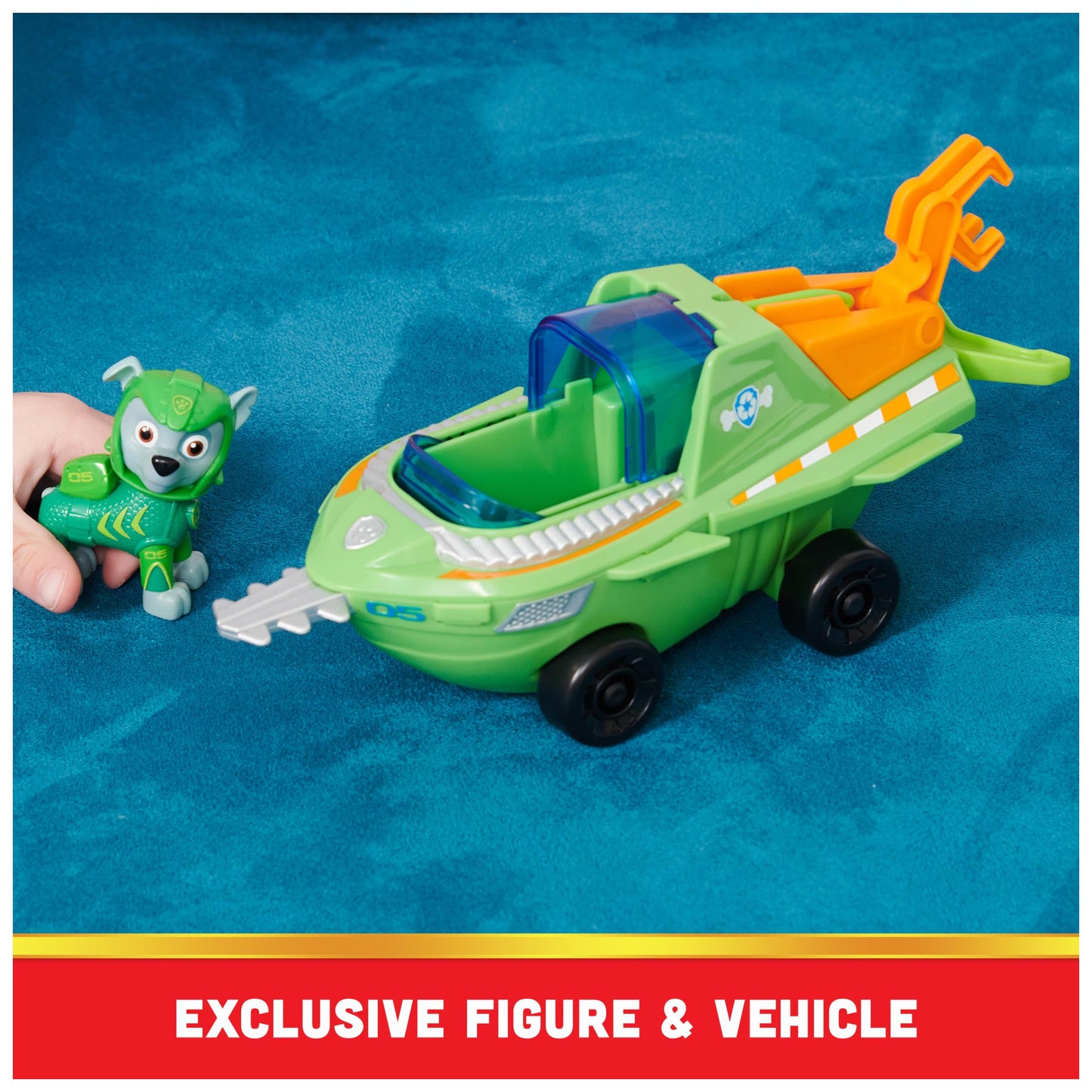 Paw Patrol Aqua Pups Rocky Transforming Sawfish Vehicle with Collectible Figure – Kids’ Rescue Toy