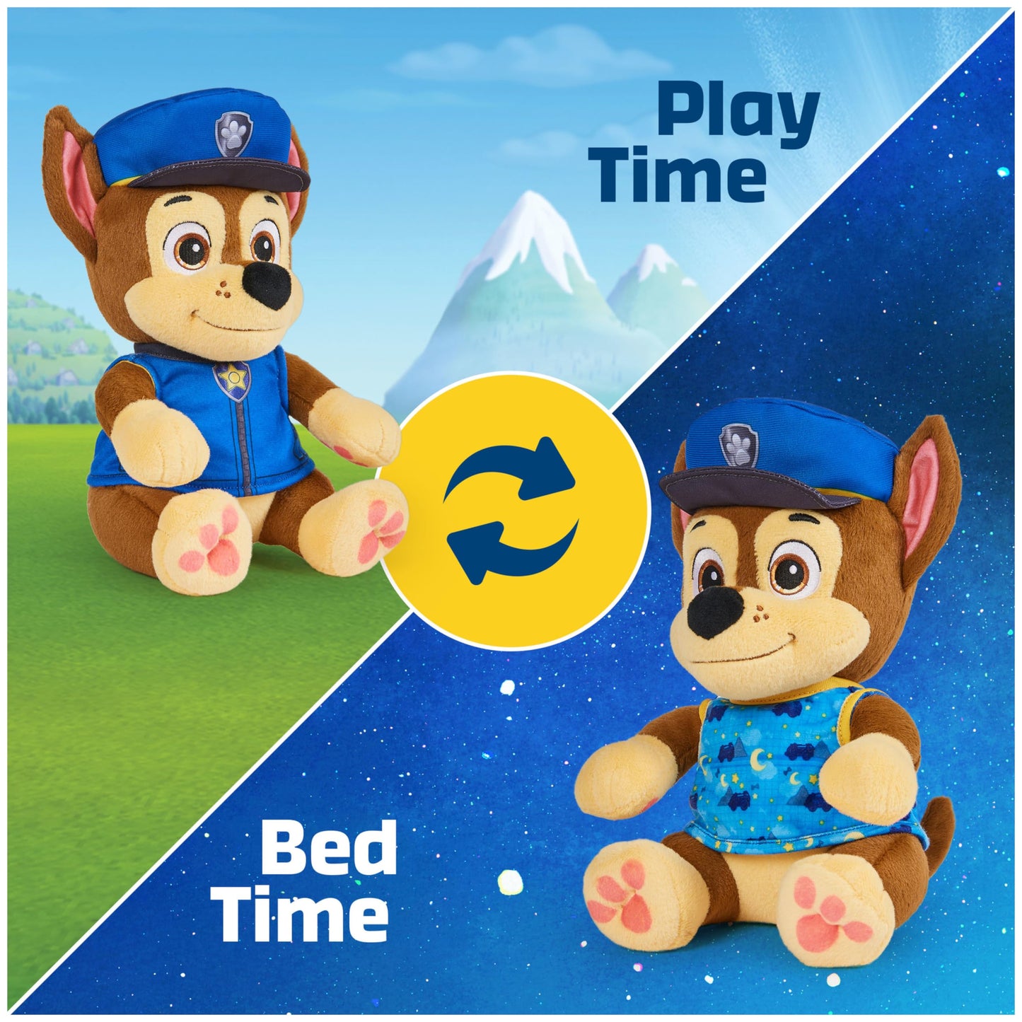 Paw Patrol Bedtime Plush Chase – 10-Inch Reversible Outfit Plush Toy for Kids 3+