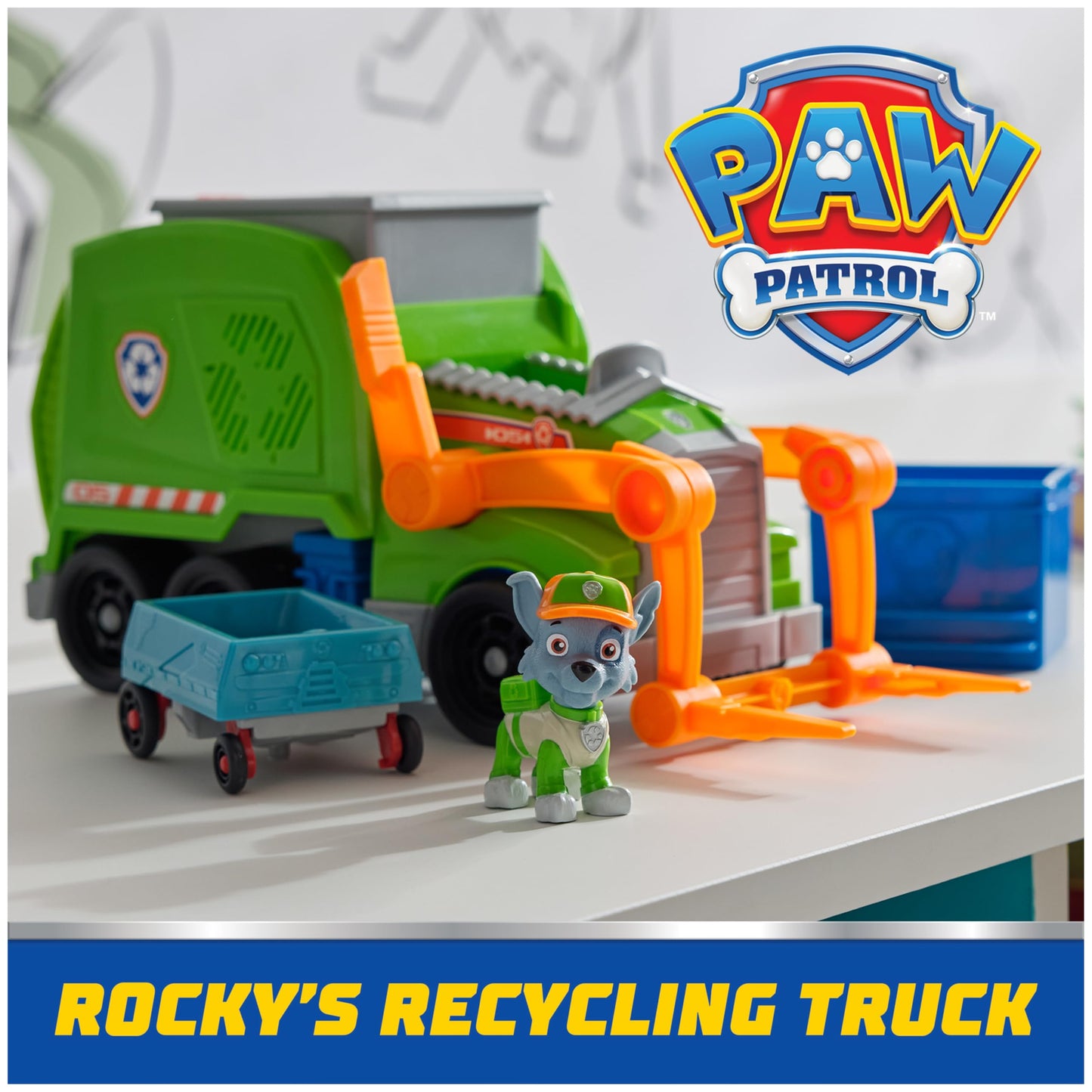 Paw Patrol Crush N’ Roll Recycling Truck with Rocky – Transforming Trash Vehicle Toy for Kids 3+