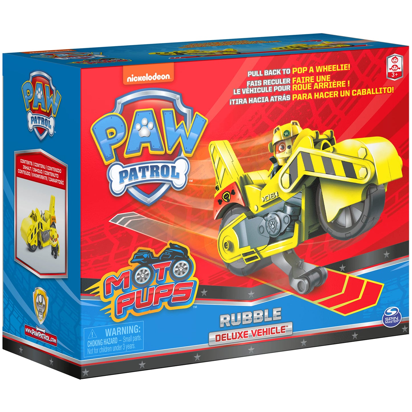 PAW Patrol Moto Pups Rubble Deluxe Vehicle – Wheelie Pull-Back & Figure