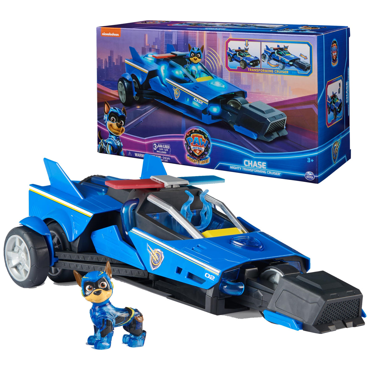 PAW Patrol: The Mighty Movie Chase’s Mighty Transforming Cruiser with Lights & Sounds – 3+ Toy Car
