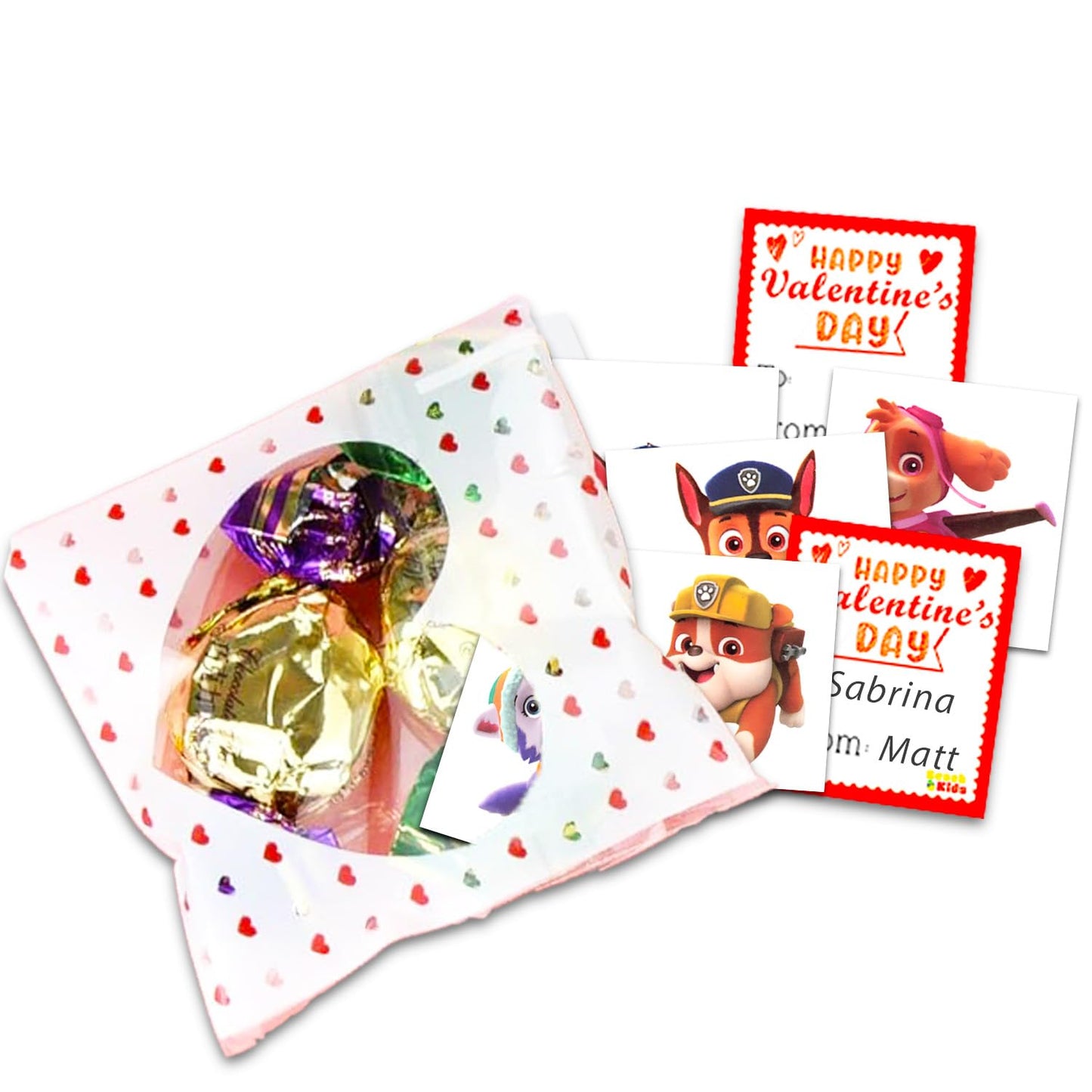 Paw Patrol Valentine's Day Classroom Gift Exchange - 24-Student Bundle with Tattoos, Goodie Bags & To/From Stickers