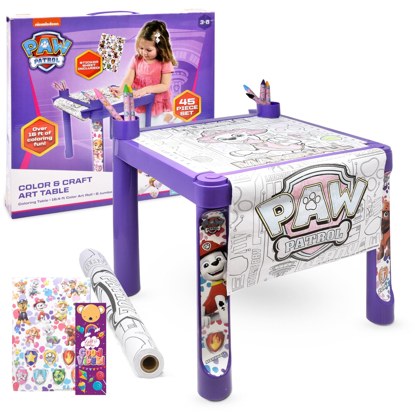 Paw Patrol Coloring & Craft Art Table for Kids – Purple Table & 16ft Paper Roll