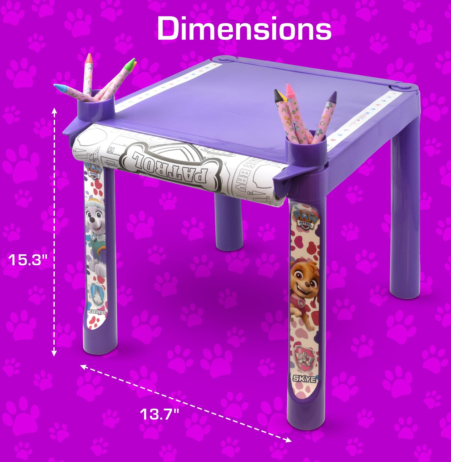 Paw Patrol Coloring & Craft Art Table for Kids – Purple Table & 16ft Paper Roll