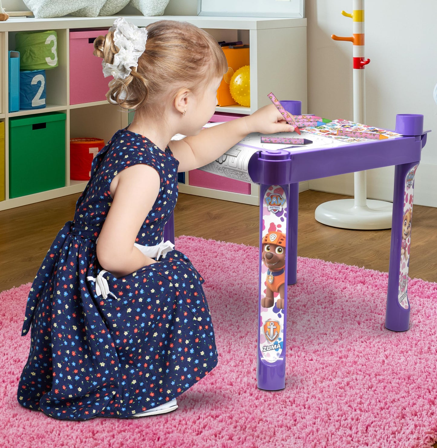 Paw Patrol Coloring & Craft Art Table for Kids – Purple Table & 16ft Paper Roll