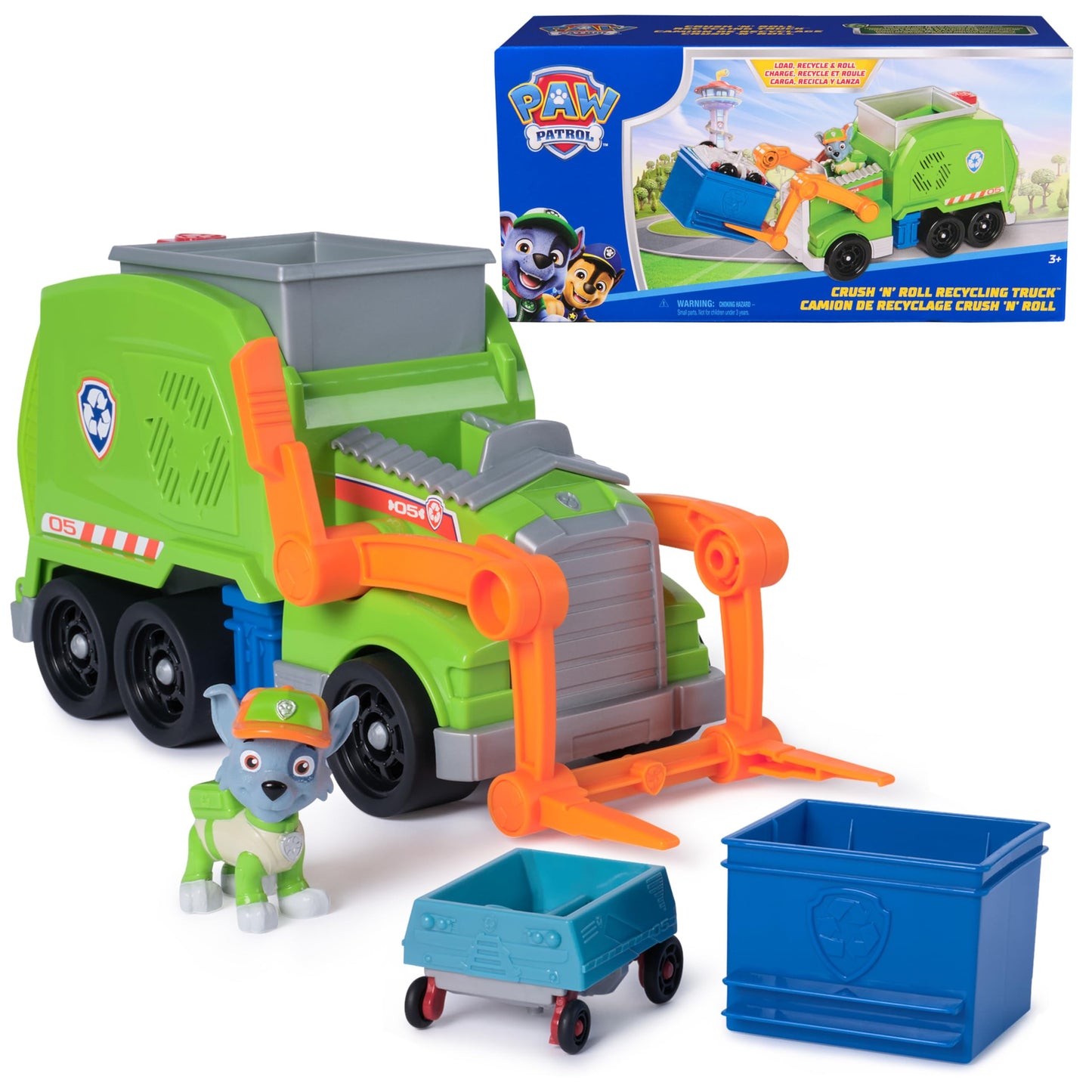 Paw Patrol Crush N’ Roll Recycling Truck with Rocky – Transforming Trash Vehicle Toy for Kids 3+