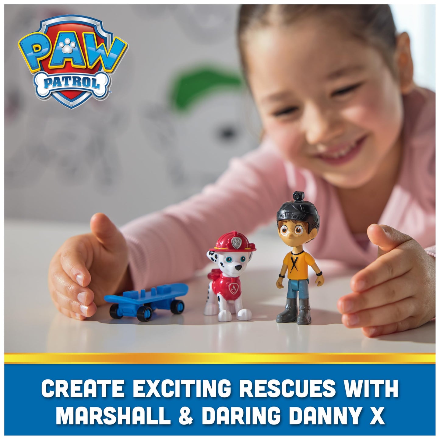 Paw Patrol Marshall & Daring Danny X Figures Set with Skateboard – 3+ Toy Figures