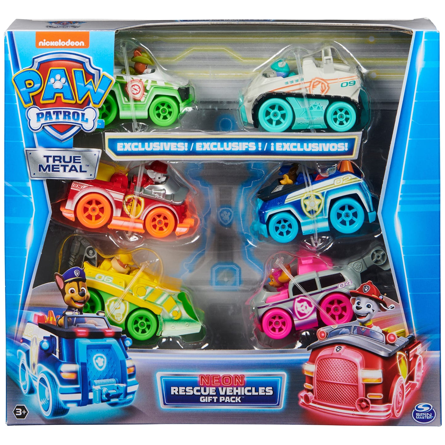 Paw Patrol True Metal Neon Rescue Vehicle Gift Pack – 6 Die-Cast 1:55 Scale