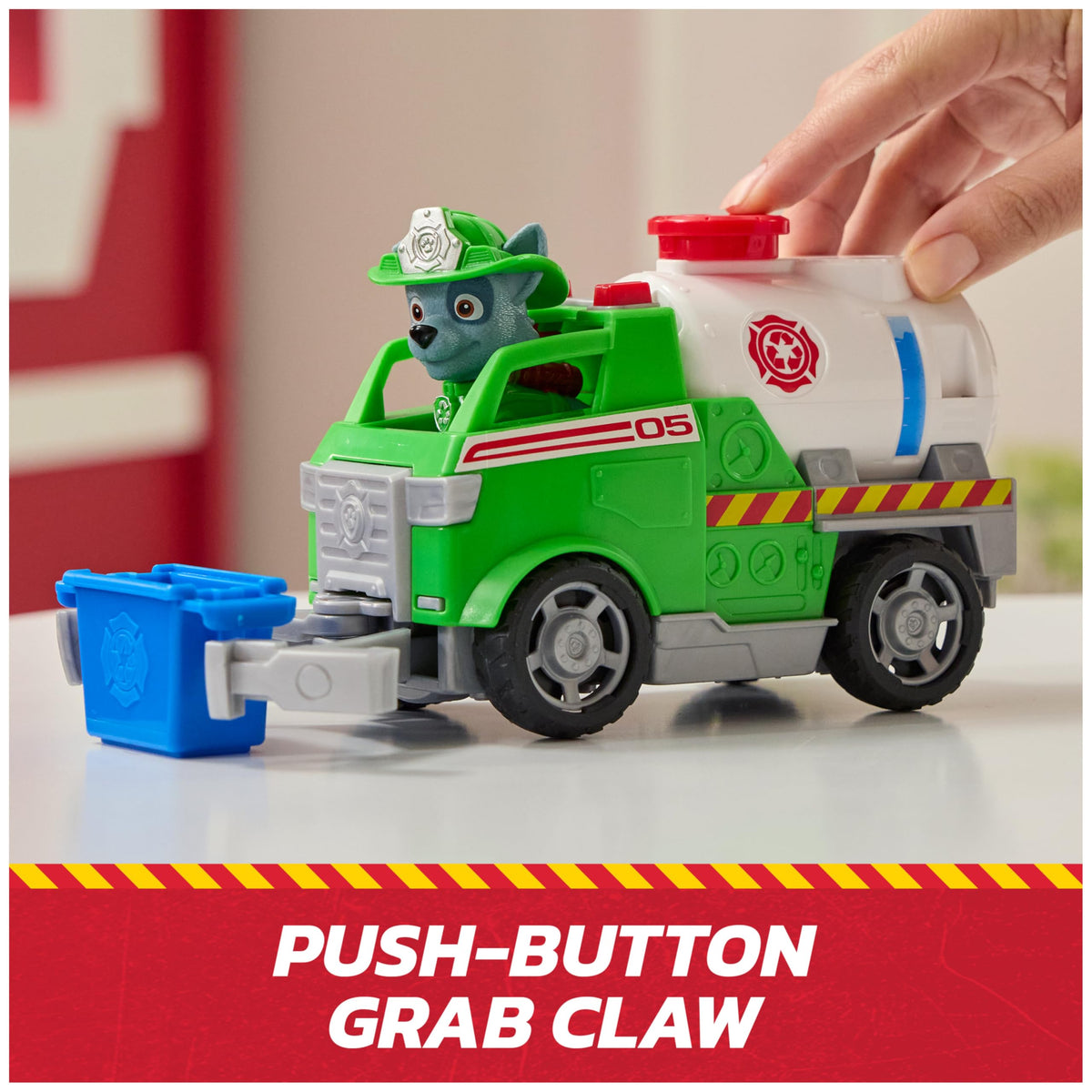 PAW Patrol Fire Rescue: Rocky Rescue Fire Tanker with Figure, Grab Claw & Bin