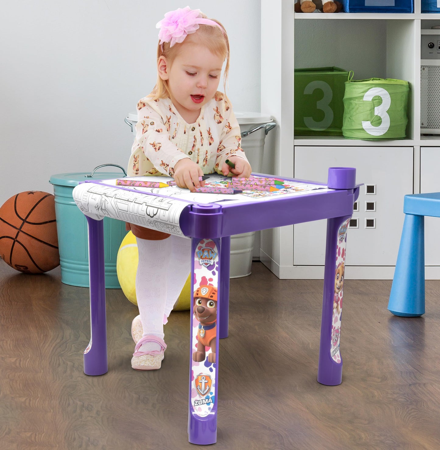 Paw Patrol Coloring & Craft Art Table for Kids – Purple Table & 16ft Paper Roll