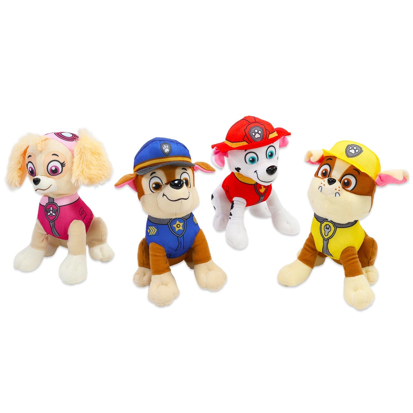 Paw Patrol Plush Toy Set - 4-Pack 7-inch Plushies with Chase, Marshall, Skye, Rubble + Stickers