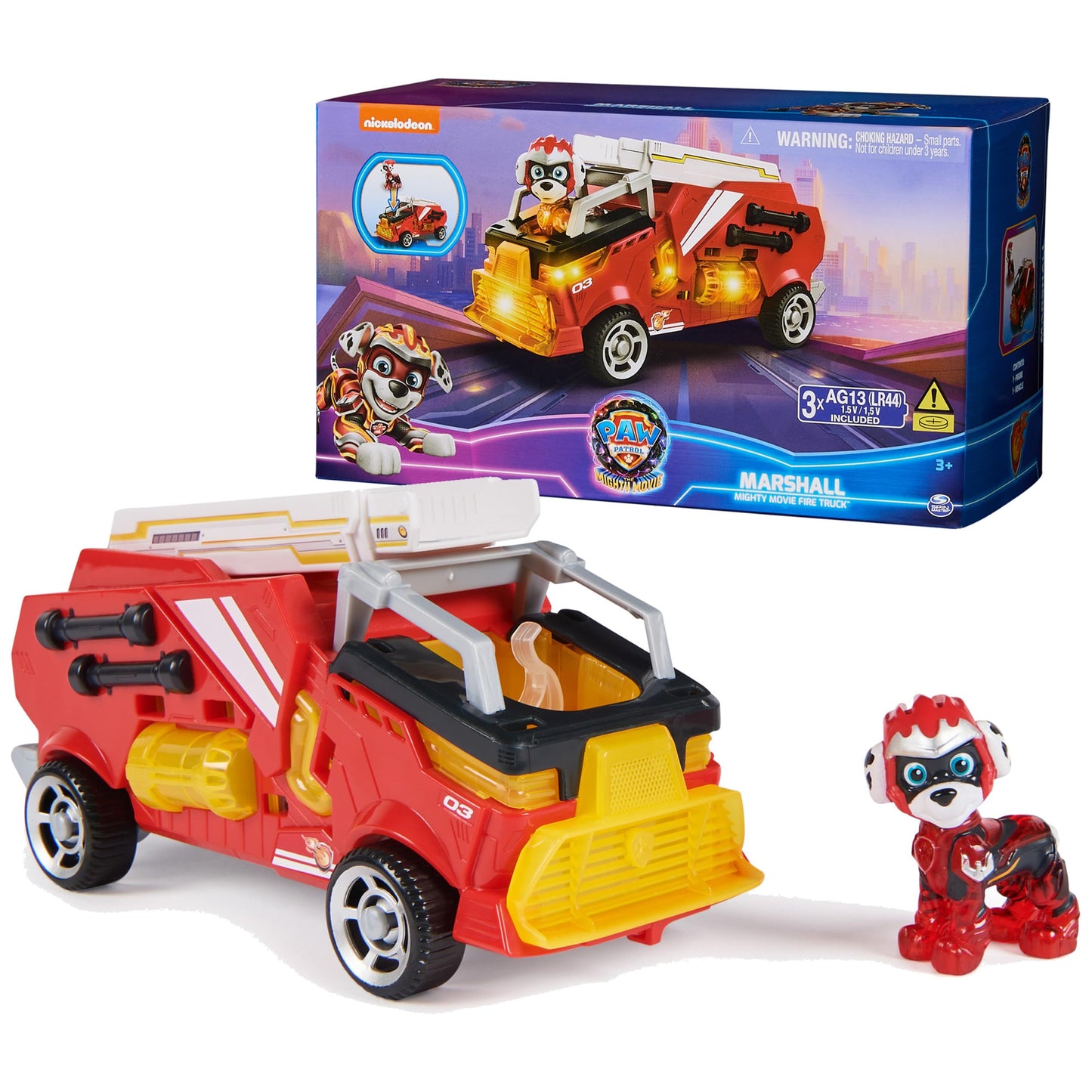 PAW Patrol The Mighty Movie Fire Truck Toy with Marshall – Lights & Sounds