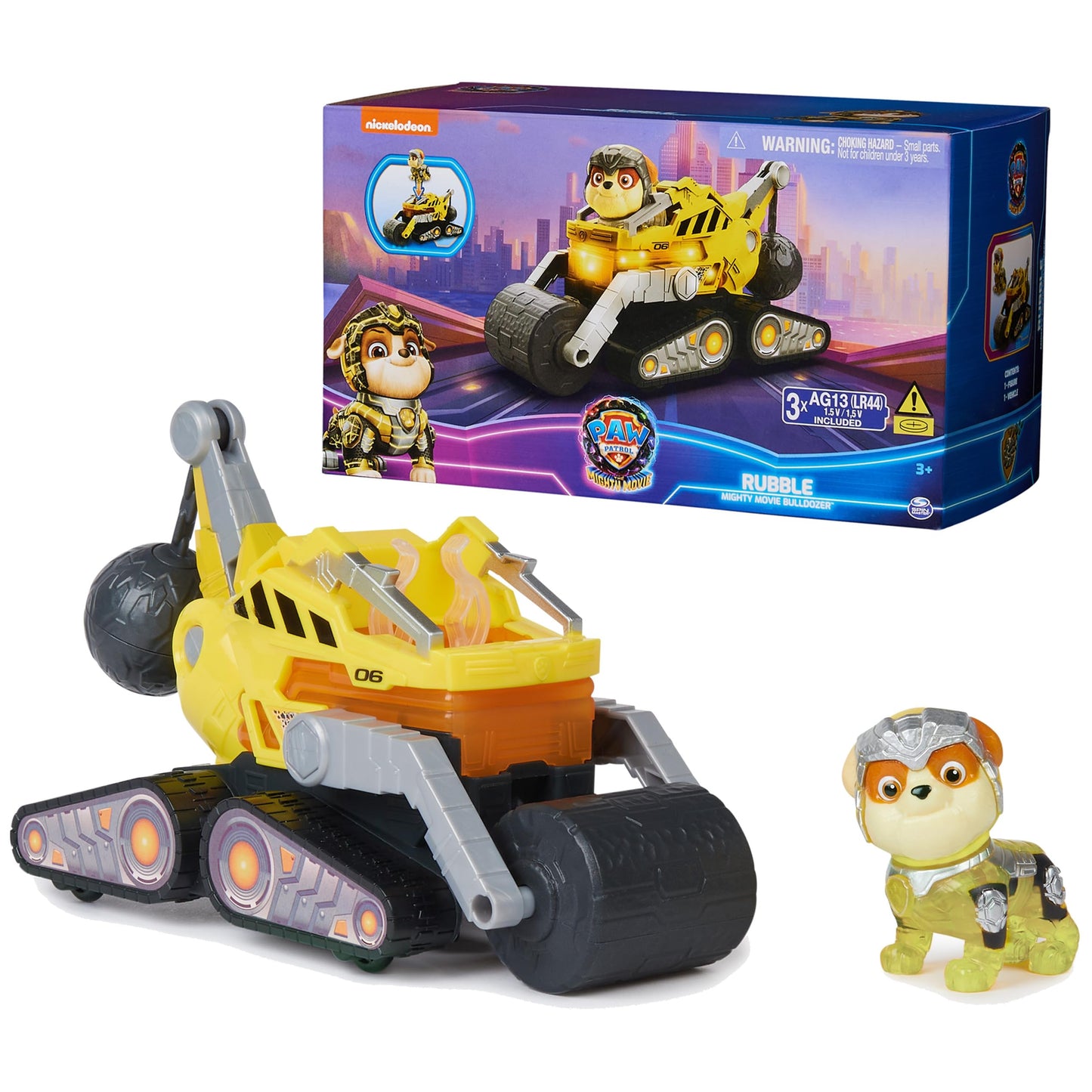 Paw Patrol Mighty Movie Rubble Construction Truck – Lights & Sounds Toy for Kids 3+
