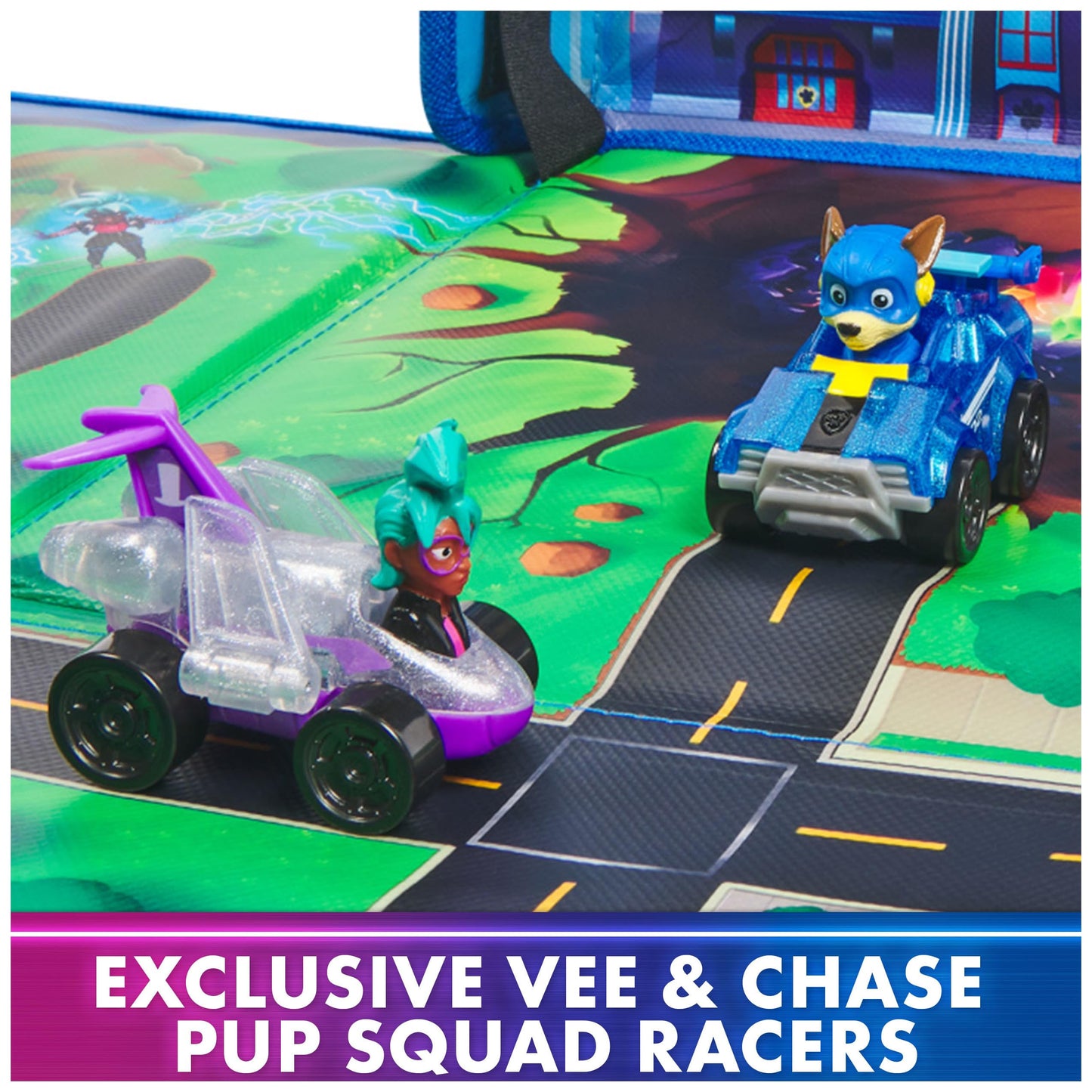 PAW Patrol: The Mighty Movie Pup Squad Play Mat Gift Pack – Chase & Vee Racers