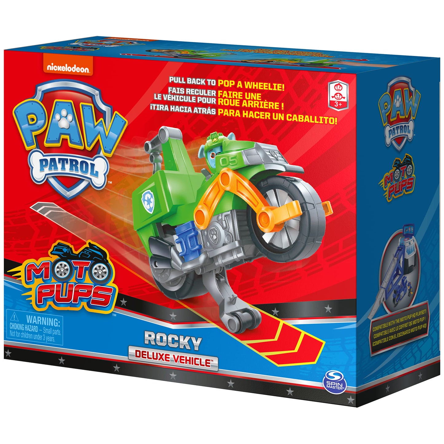 PAW Patrol Rocky Moto Pups Deluxe Pull-Back Motorcycle with Wheelie Feature
