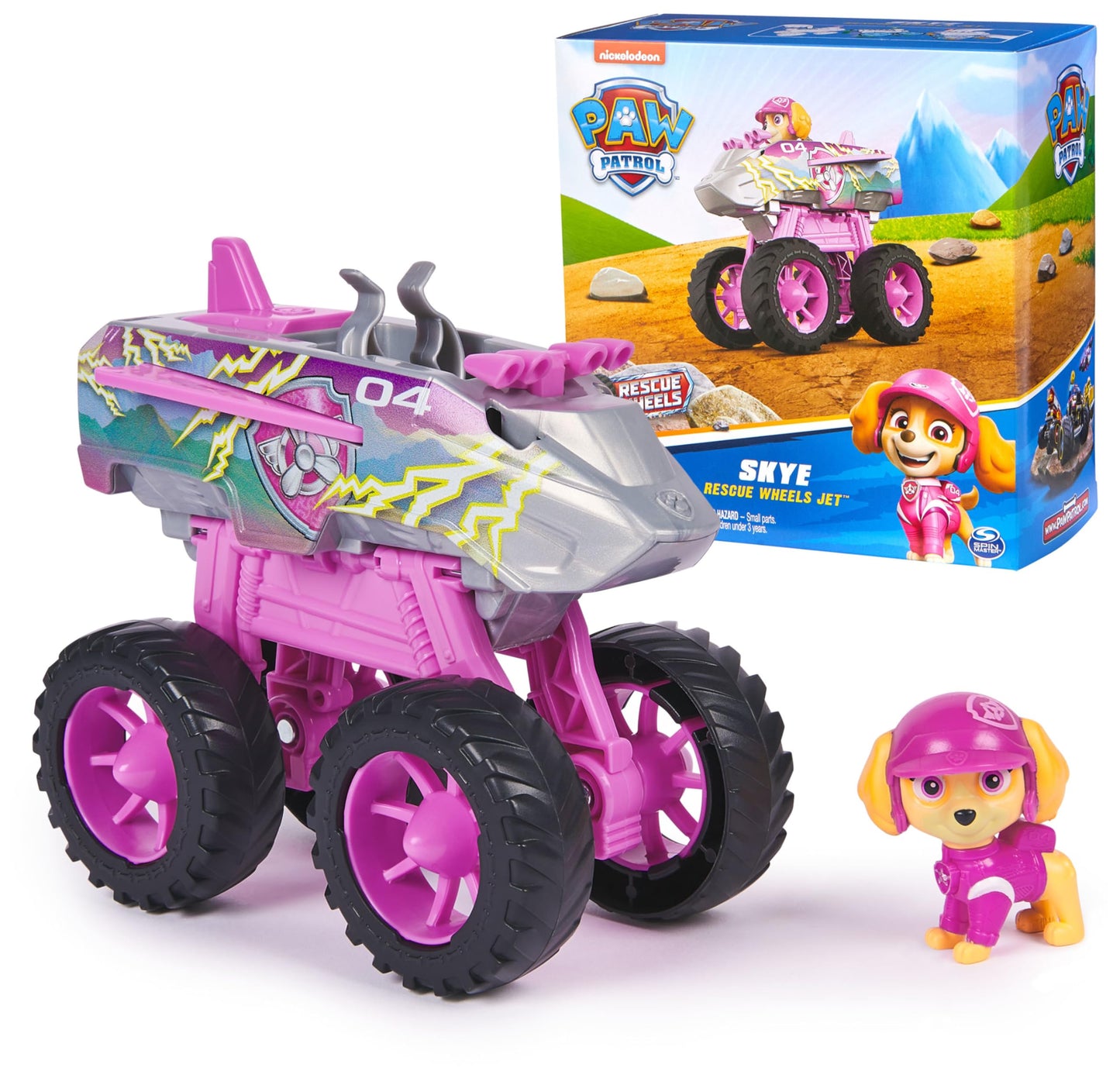 Paw Patrol Rescue Wheels Skye’s Jet – Transforming Monster Truck with Jet Mode and Collectible Figure