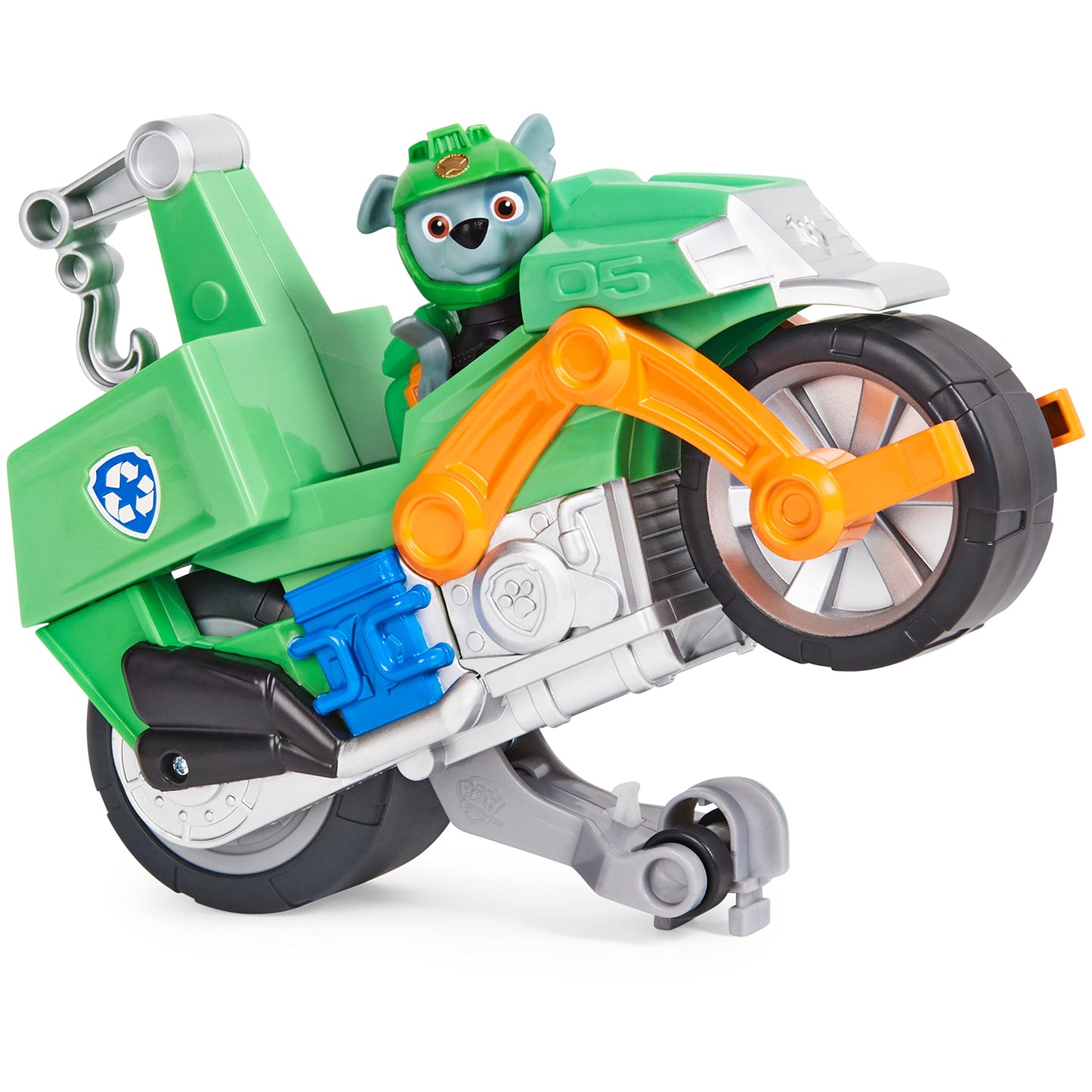 PAW Patrol Rocky Moto Pups Deluxe Pull-Back Motorcycle with Wheelie Feature