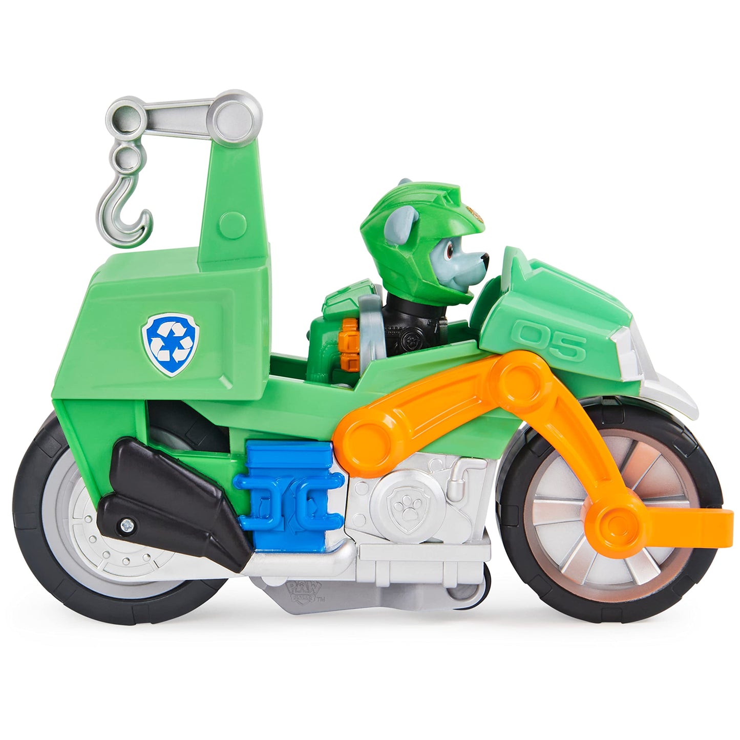 PAW Patrol Rocky Moto Pups Deluxe Pull-Back Motorcycle with Wheelie Feature