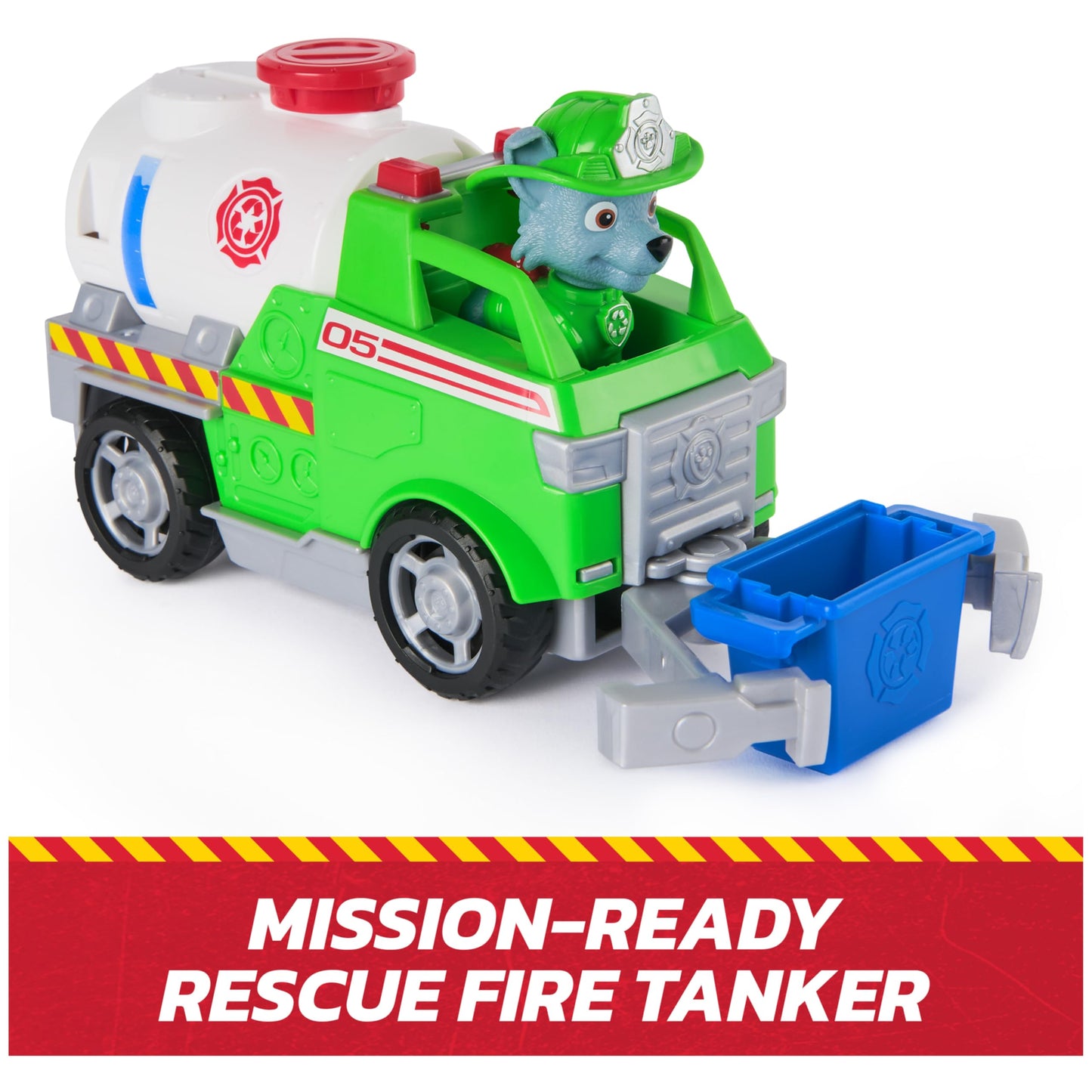 PAW Patrol Fire Rescue: Rocky Rescue Fire Tanker with Figure, Grab Claw & Bin