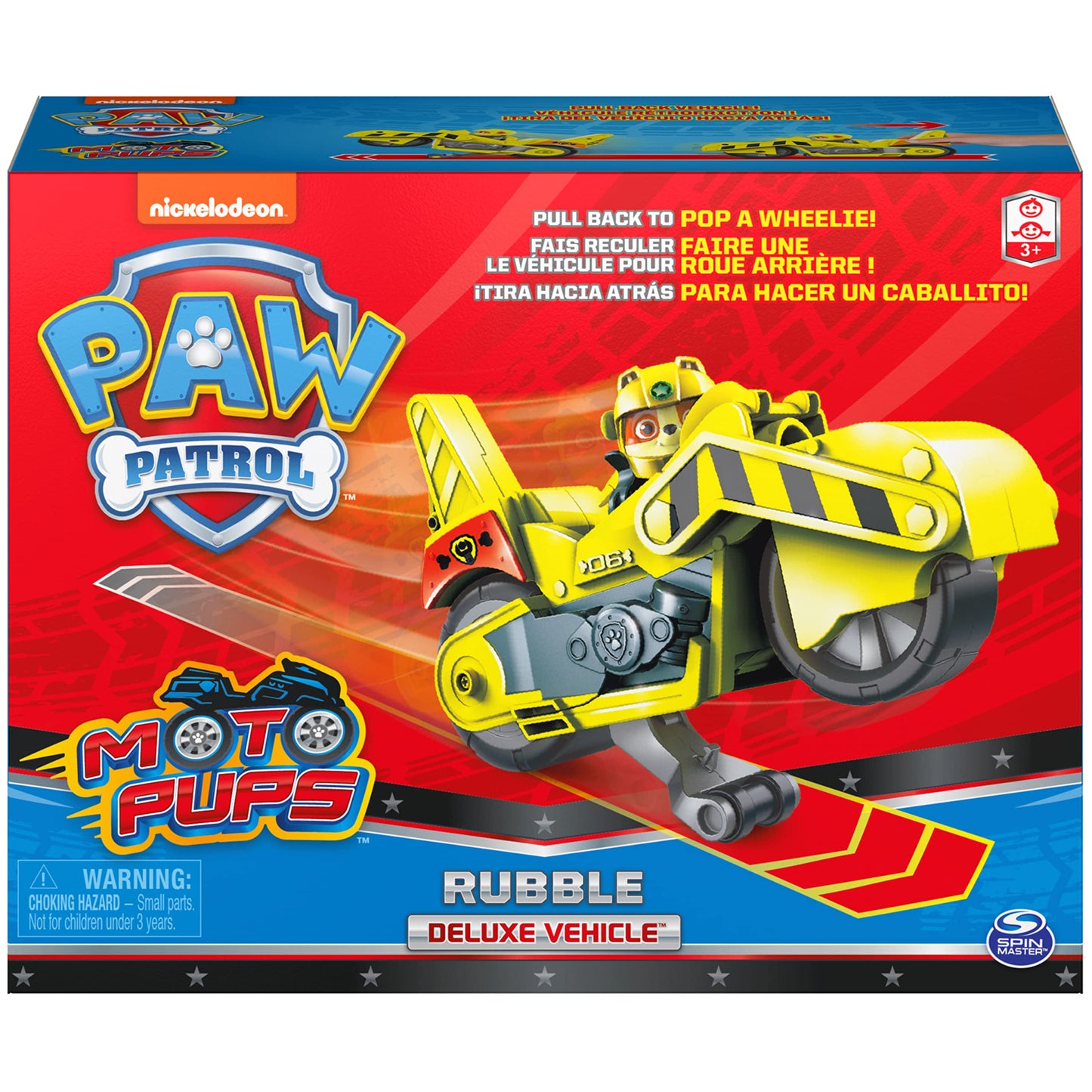 PAW Patrol Moto Pups Rubble Deluxe Vehicle – Wheelie Pull-Back & Figure