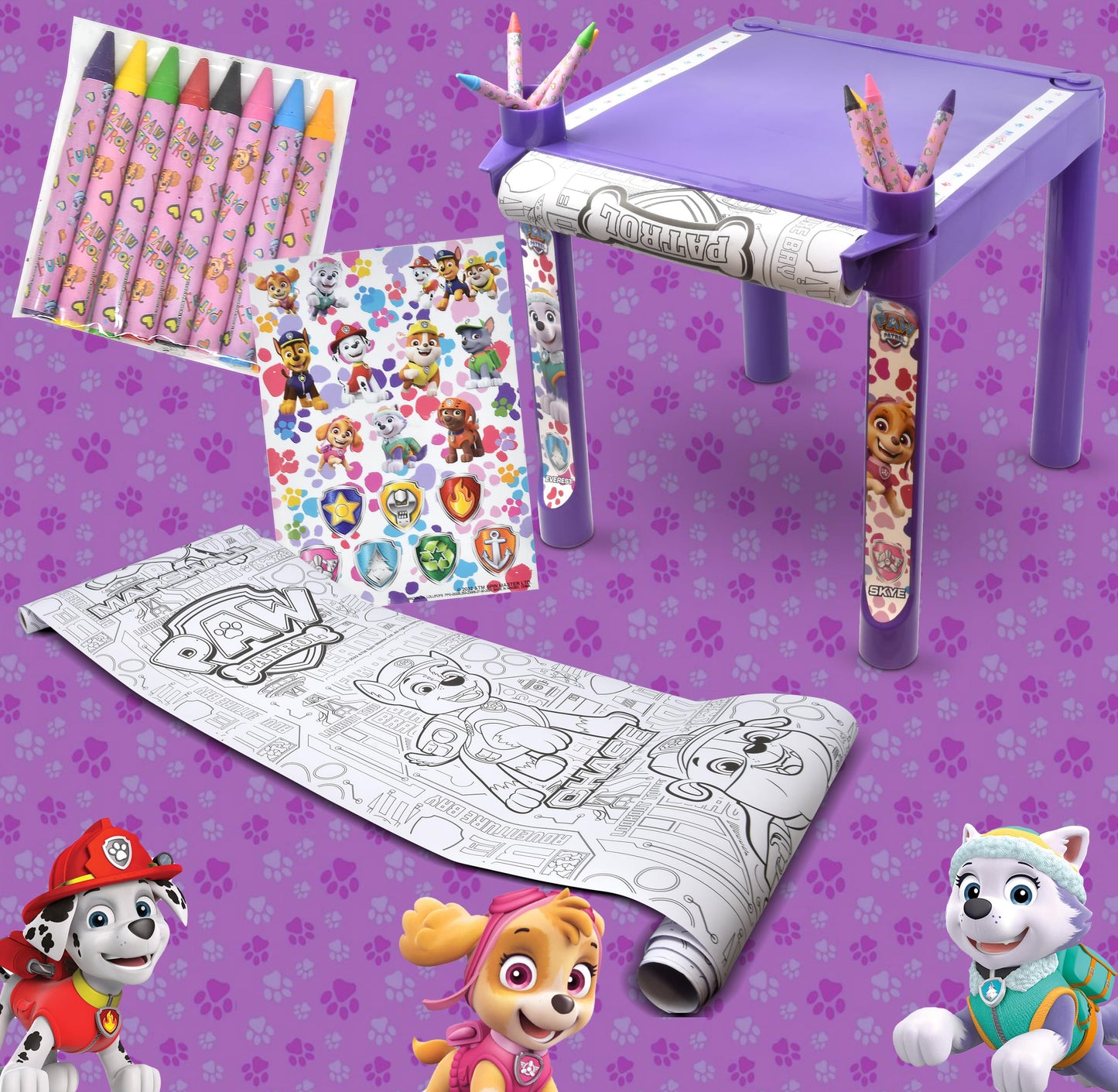 Paw Patrol Coloring & Craft Art Table for Kids – Purple Table & 16ft Paper Roll