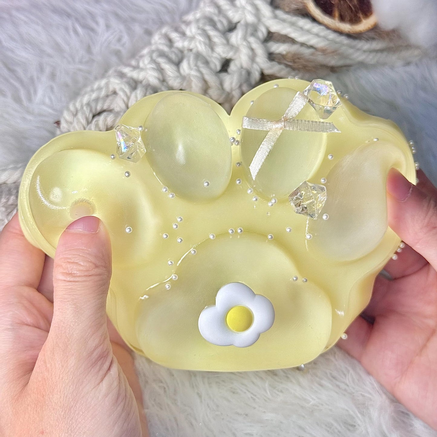 Pawfect Tail Big Taba Squishy Cat Paw – 5in Stress Relief Squeeze Toy (Yellow)