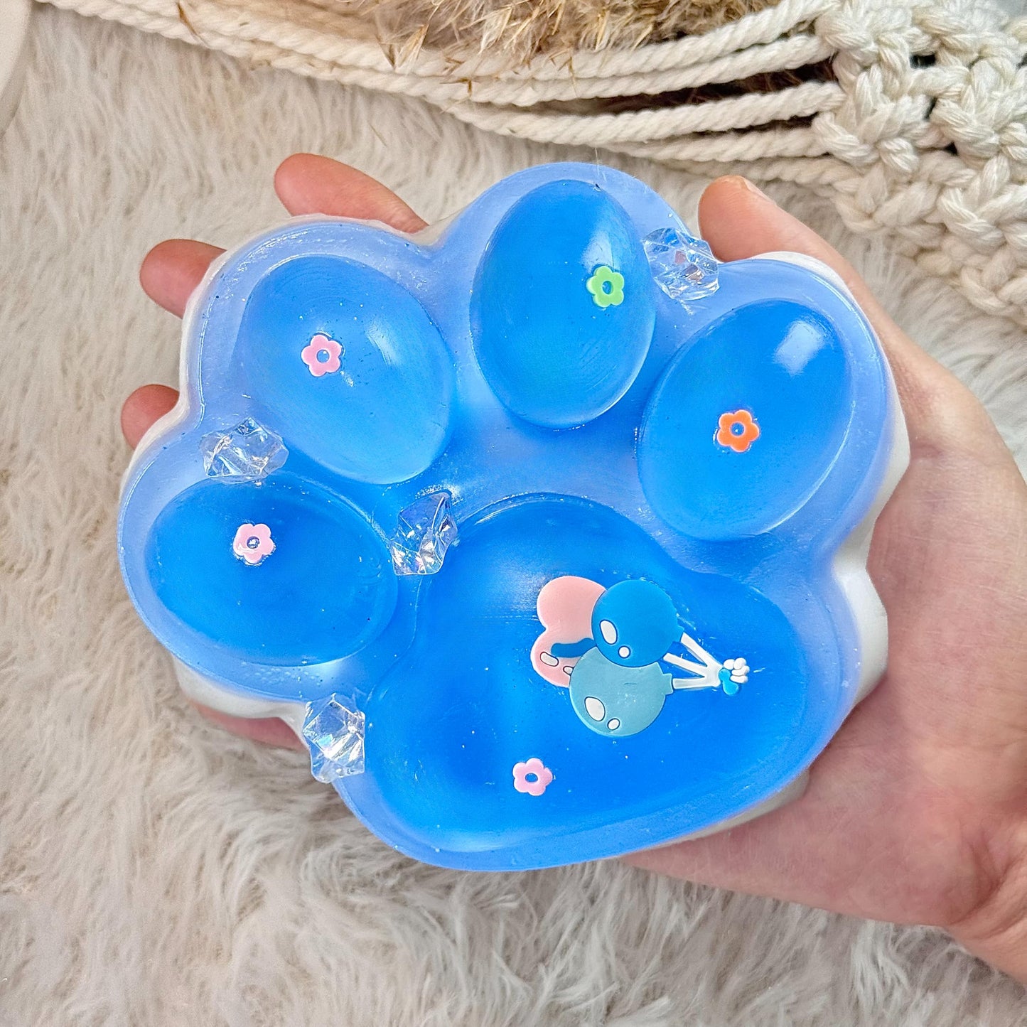 Pawfect Tail Big Taba Squishy Paw – 5-Inch Glittering Blue & White Squeeze Toy
