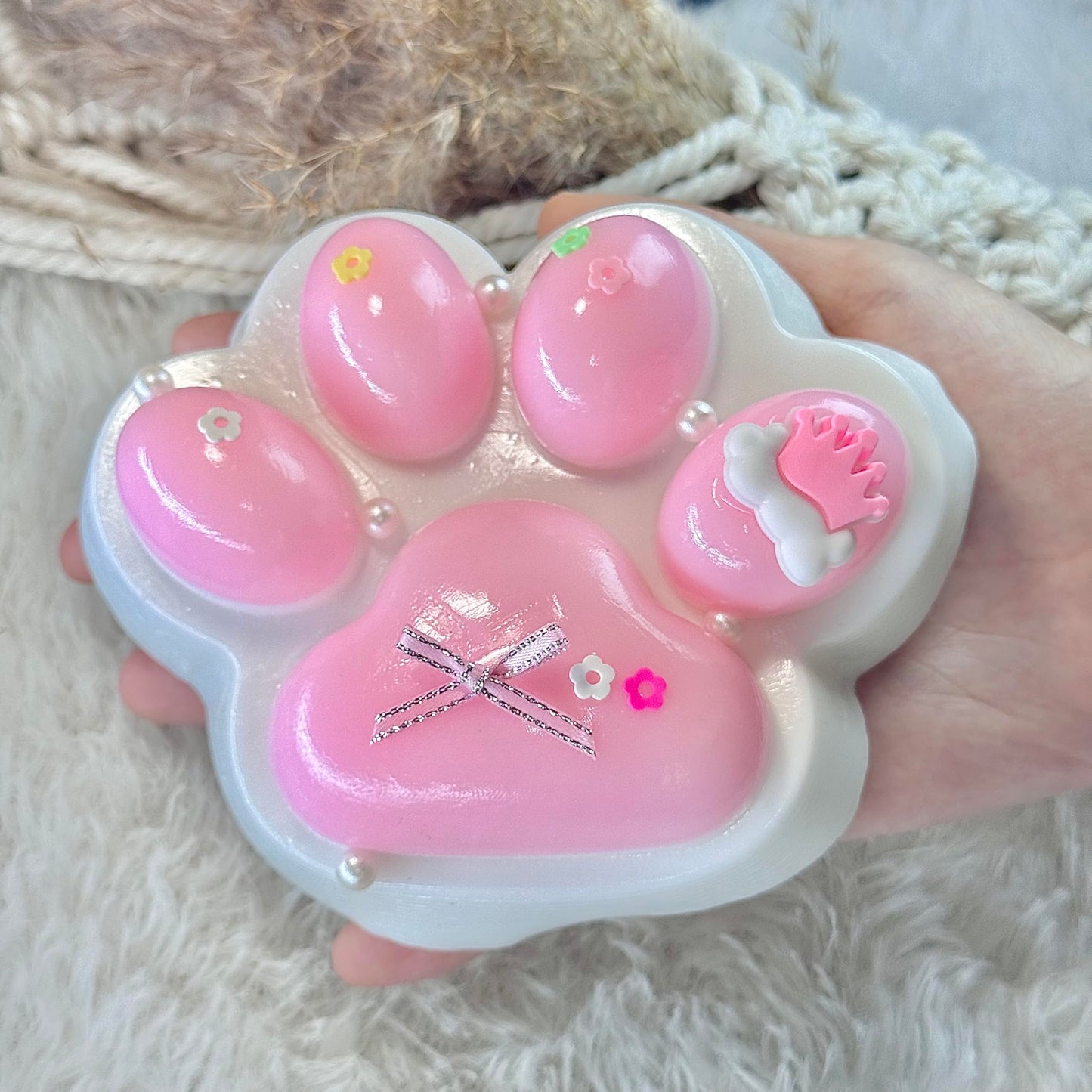 Pawfect Tail Big Taba Squishy Paw – 5-Inch Pink & White Squeeze Toy