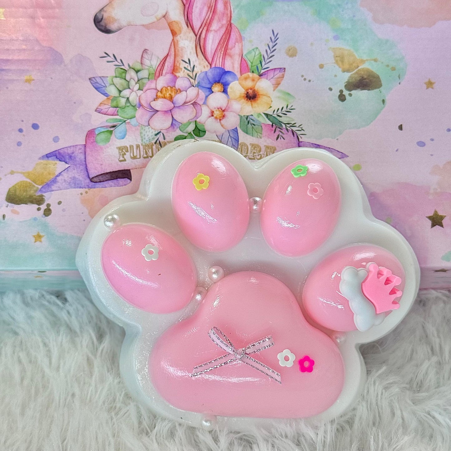 Pawfect Tail Big Taba Squishy Paw – 5-Inch Pink & White Squeeze Toy