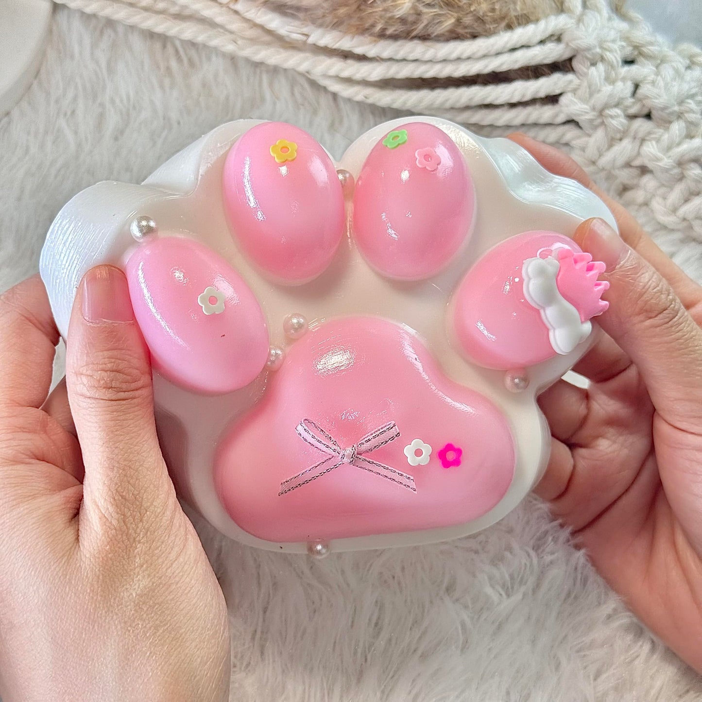 Pawfect Tail Big Taba Squishy Paw – 5-Inch Pink & White Squeeze Toy