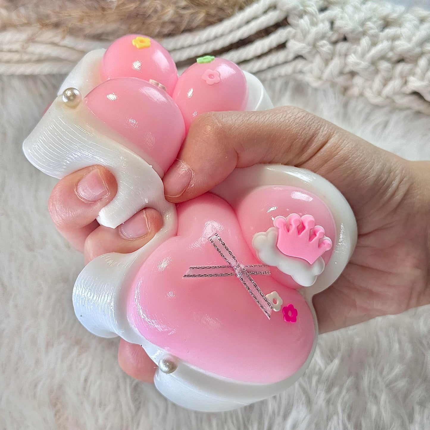 Pawfect Tail Big Taba Squishy Paw – 5-Inch Pink & White Squeeze Toy