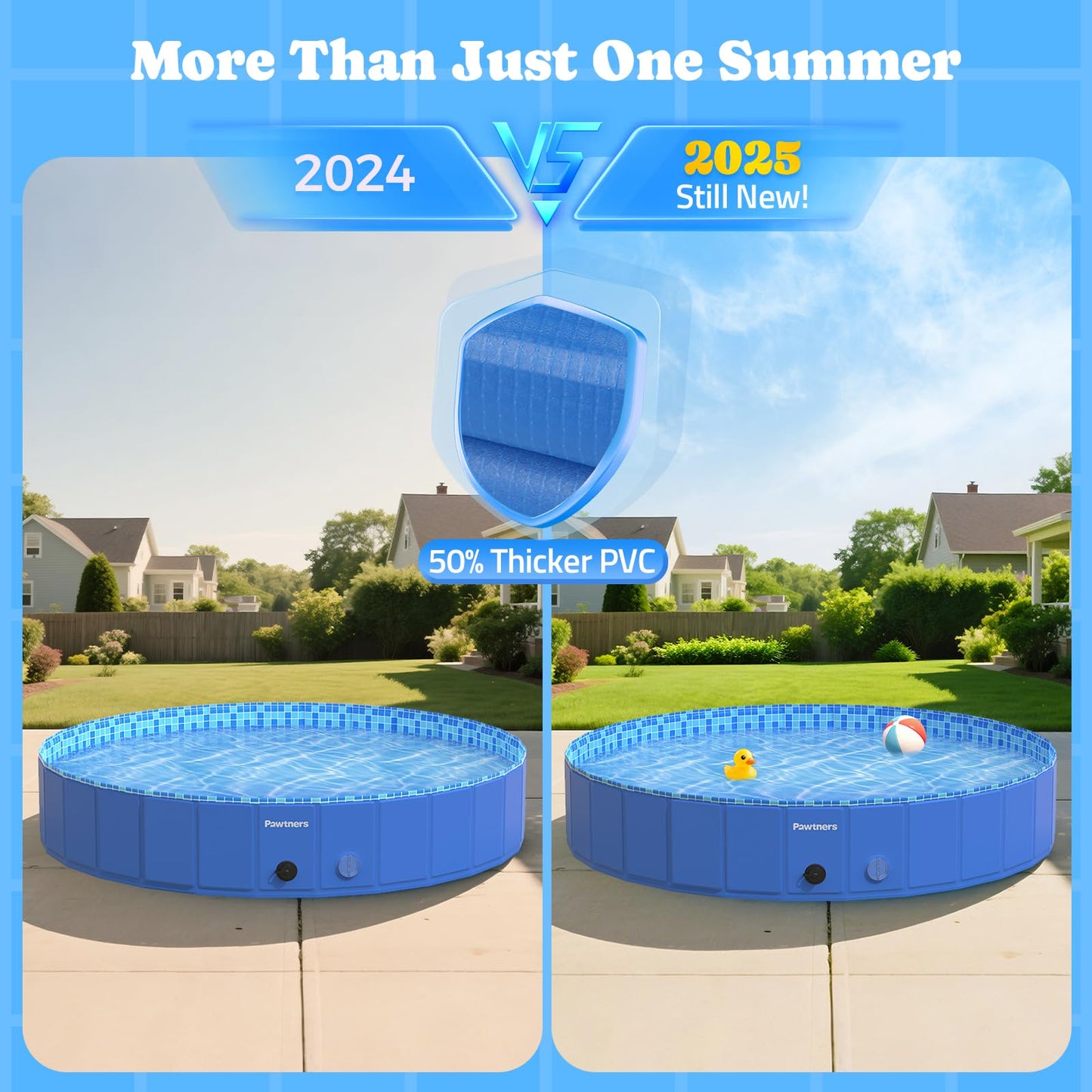 Pawtners Foldable Dog Pool with RGB LED Light – 79-Inch Collapsible Pool Blue