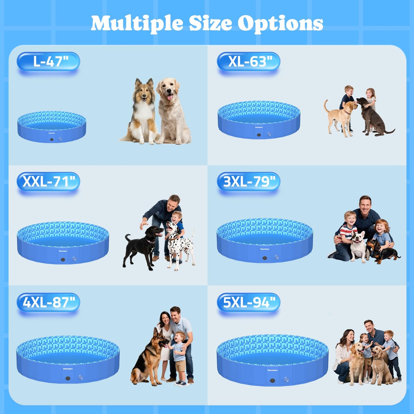 Pawtners Foldable Dog Pool with RGB LED Light – 79-Inch Collapsible Pool Blue