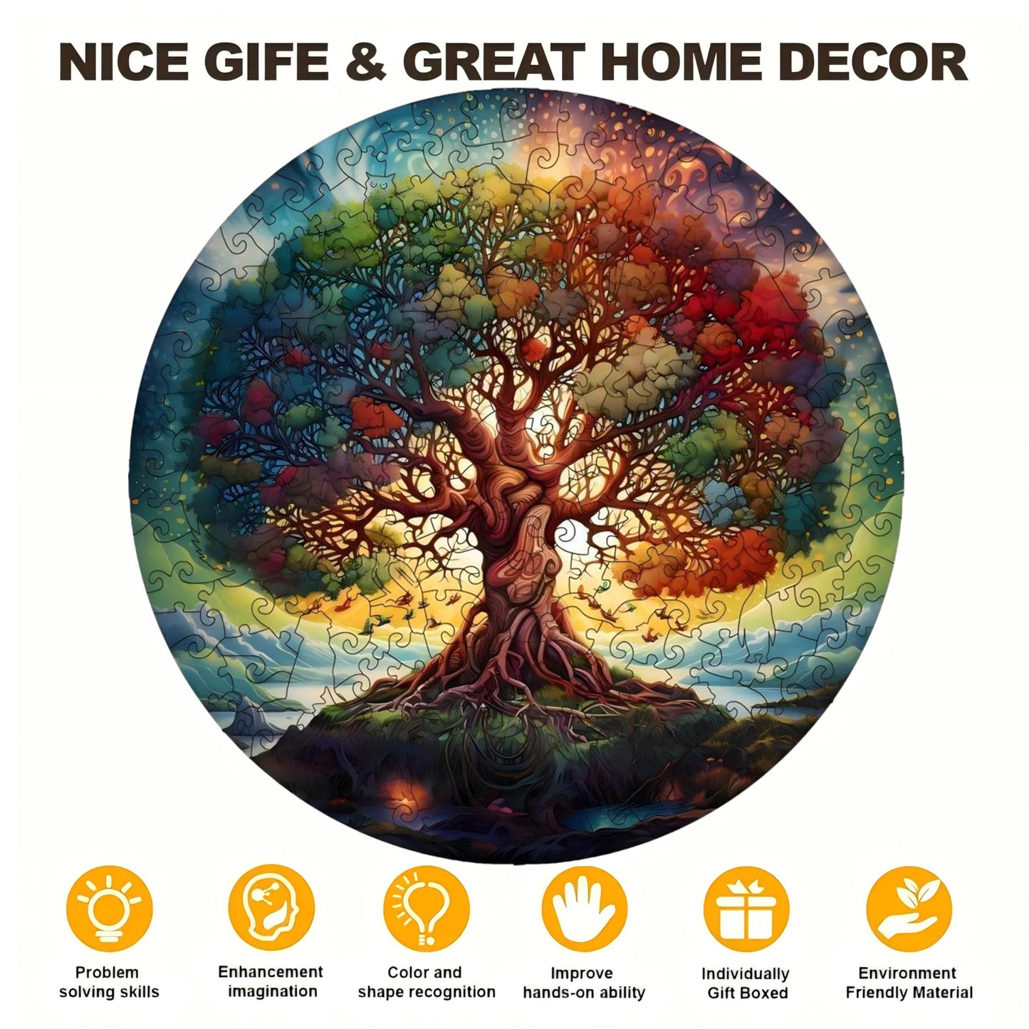 PAYJIK Tree of Life 246-Piece Wooden Puzzle – Irregular Animal Shapes, 13x13 in
