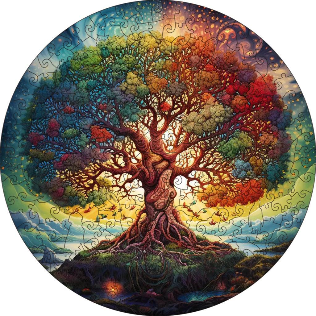 PAYJIK Tree of Life 246-Piece Wooden Puzzle – Irregular Animal Shapes, 13x13 in