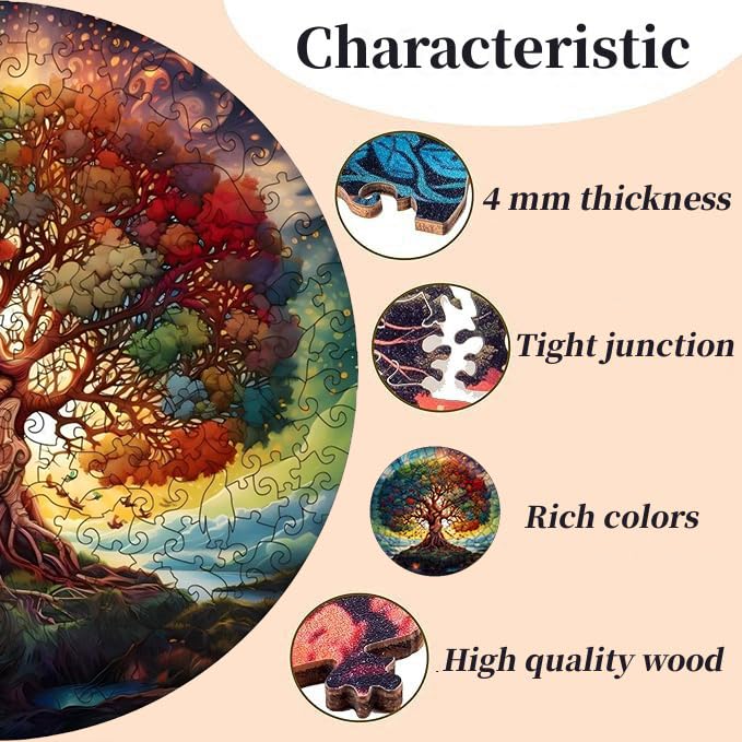 PAYJIK Tree of Life 246-Piece Wooden Puzzle – Irregular Animal Shapes, 13x13 in