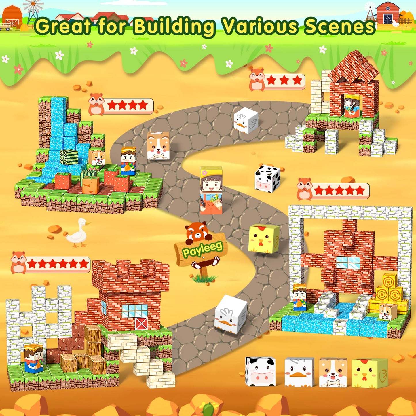 Payleeg Magnetic Blocks – 100-Piece Farm World Set for Kids Aged 4-12 | STEM & Sensory Montessori Toys