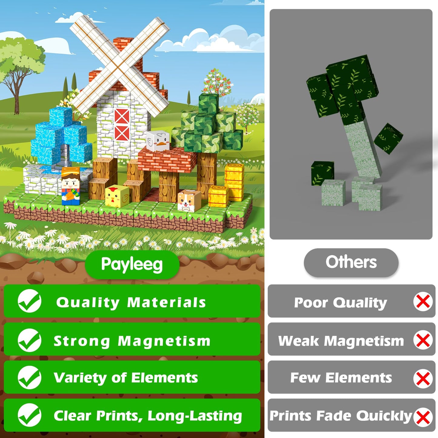 Payleeg Magnetic Blocks – 100-Piece Farm World Set for Kids Aged 4-12 | STEM & Sensory Montessori Toys